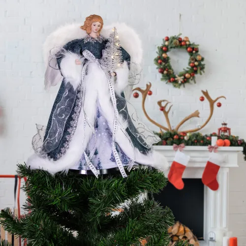 Lighted Angel with Faux Fur Wings Christmas Tree Topper - 14' - Blue &  White | Christmas