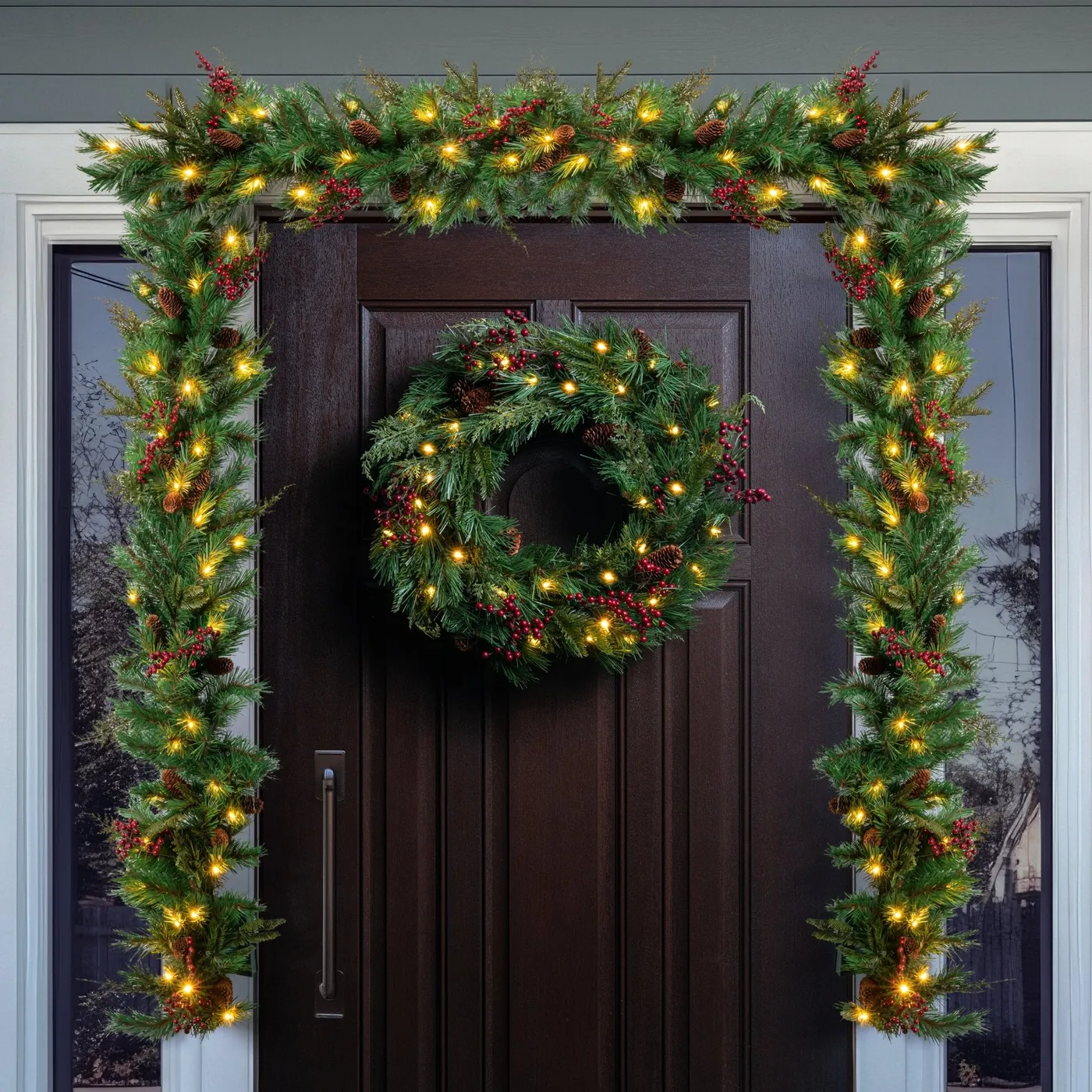 Lighted Garland For Front Door H Potter Sierra Evergreen Wreath Garlands Set – Deluxe Lighted Décor