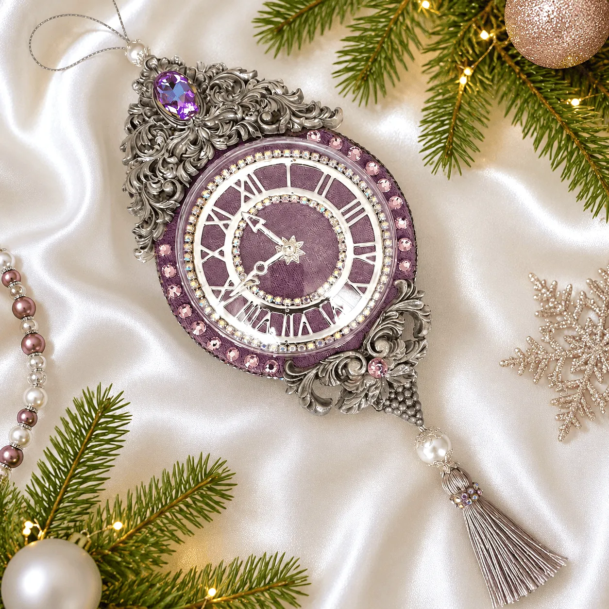 Lilac Velvet Christmas Clock Ornament