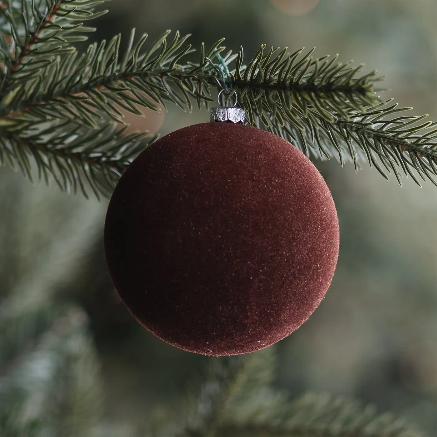 Luxury dark brown velvet Christmas bauble