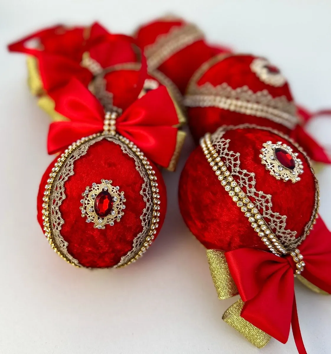 Luxury Handmade Red Velvet Christmas Baubles, Ornament 8cm, Set Of 6 | eBay UK