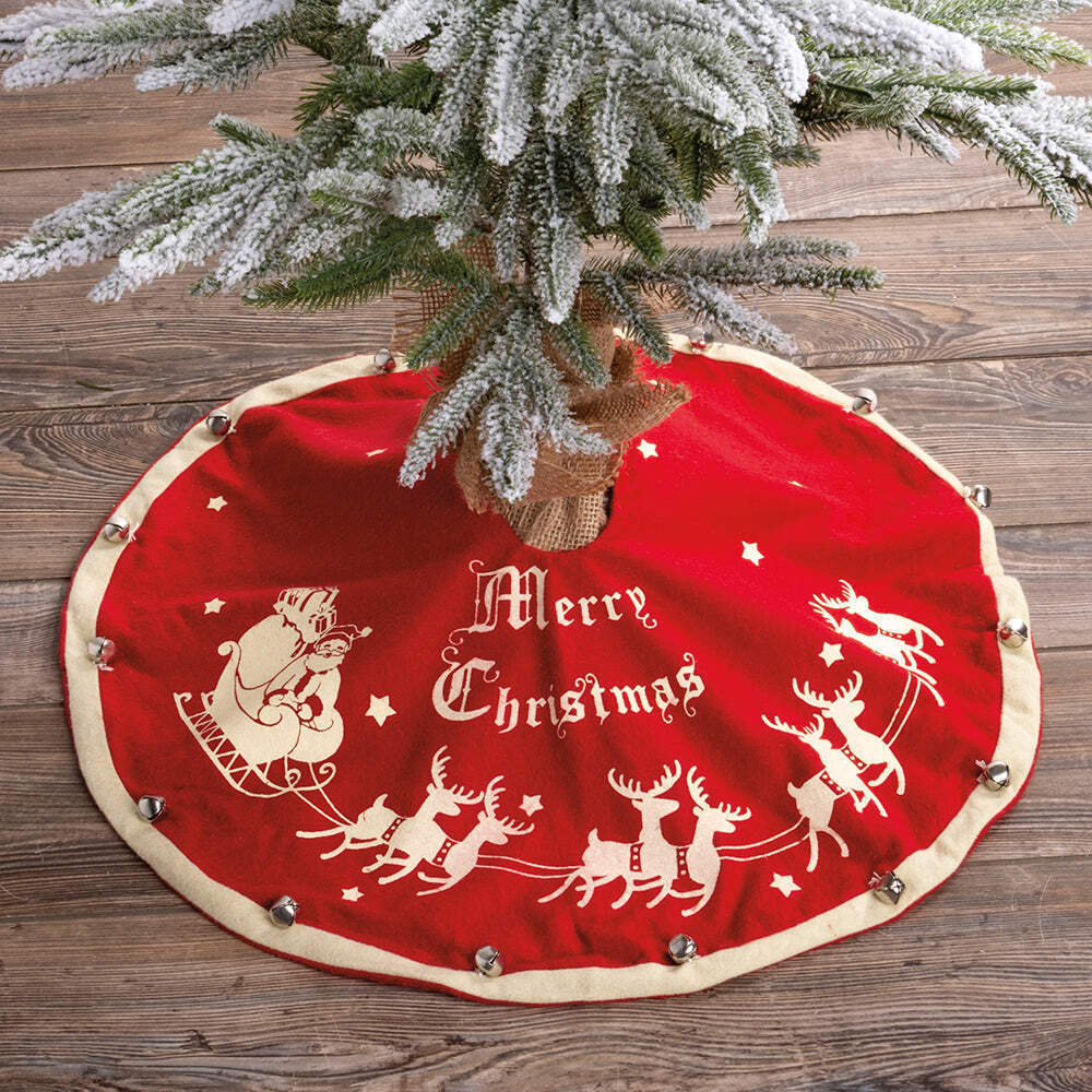 Medium Vintage Christmas Tree Skirt | Primitives By Kathy Santa And Sleigh  Medium Vintage Replica Felted Tree Skirt