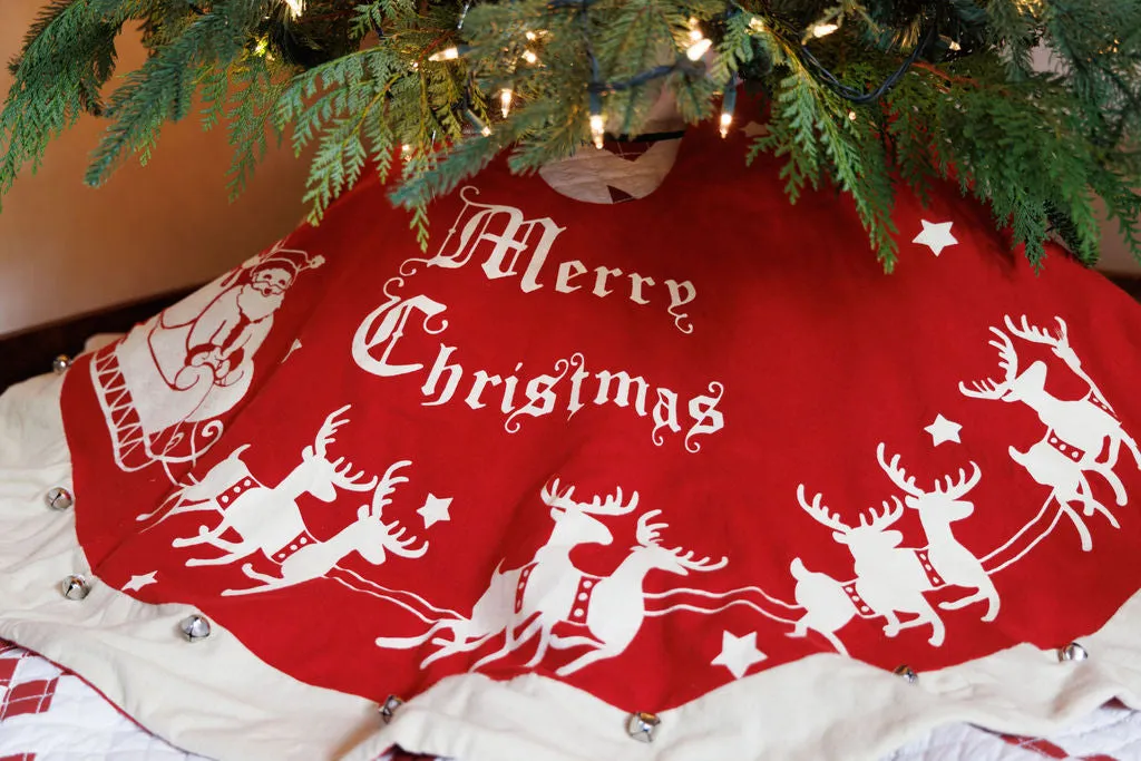 Medium Vintage Christmas Tree Skirt | Primitives By Kathy Santa And Sleigh  Medium Vintage Replica Felted