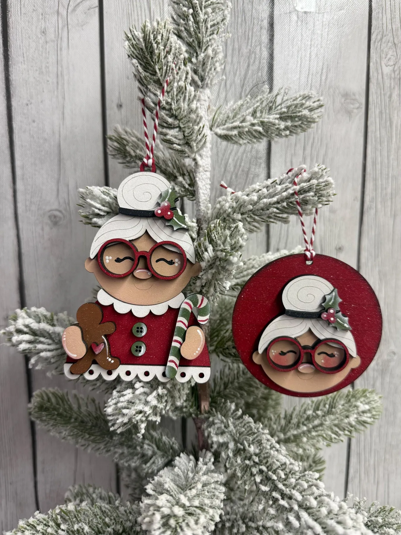 Mrs. Claus Ornaments, Handmade Holiday Tree Decor, Mrs. Claus Face Ornament, Farmhouse Christmas