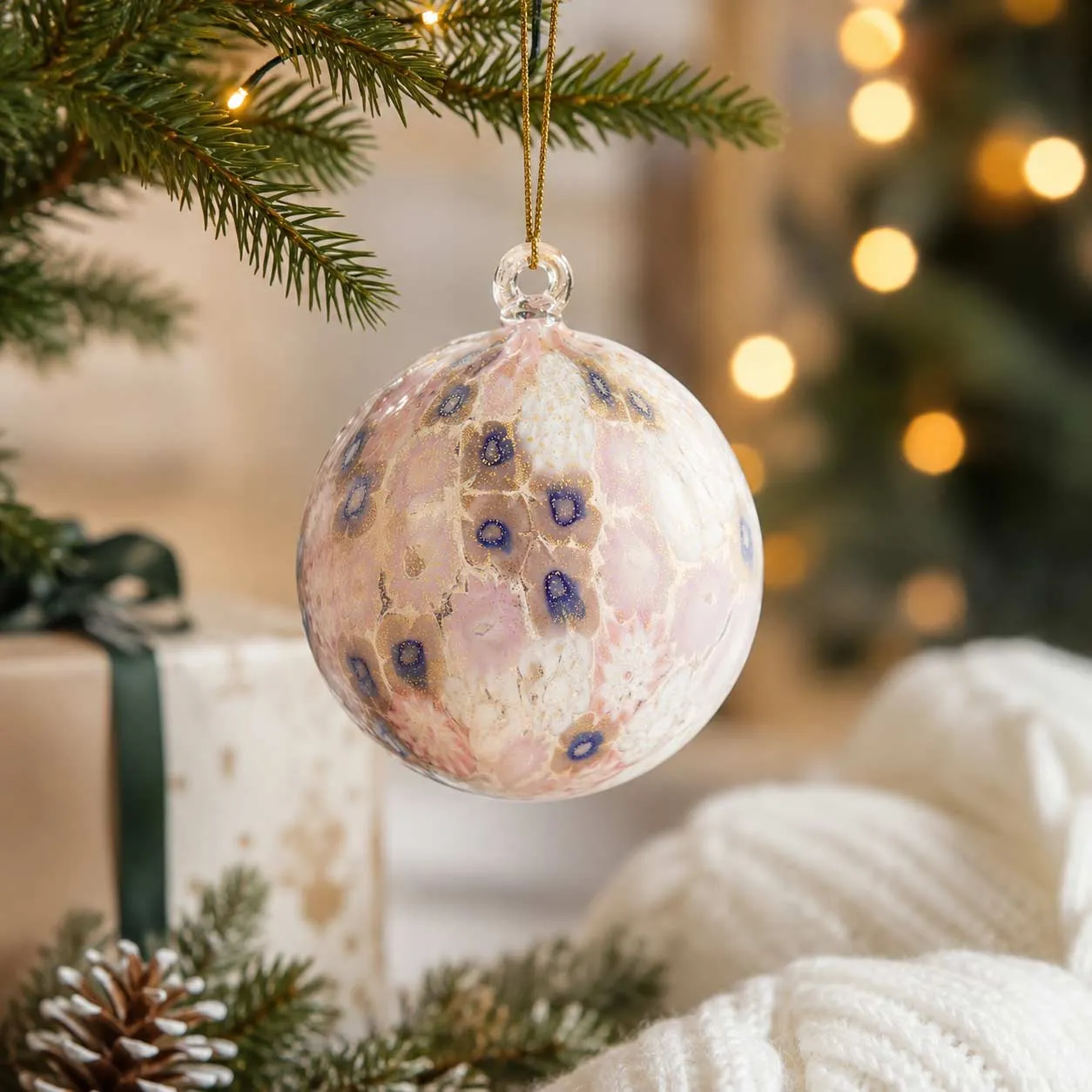 Murano Glass Christmas Ornament - Pink Millefiori