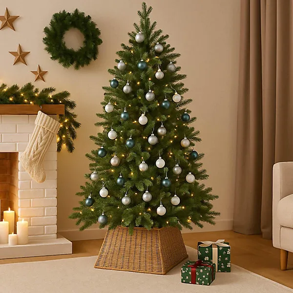 Natural Wicker Christmas Tree Skirt Rustic Rattan Tree Base Cover Square Basket Collar for Artificial or
