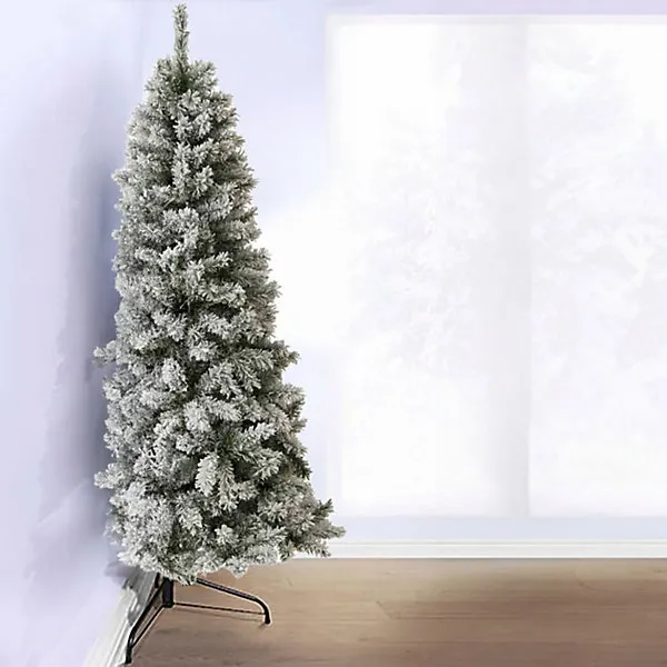 Neo 7FT Half Xmas Snow Flocked Christmas Tree Slim Space Saving Corner Foldable Metal Stand