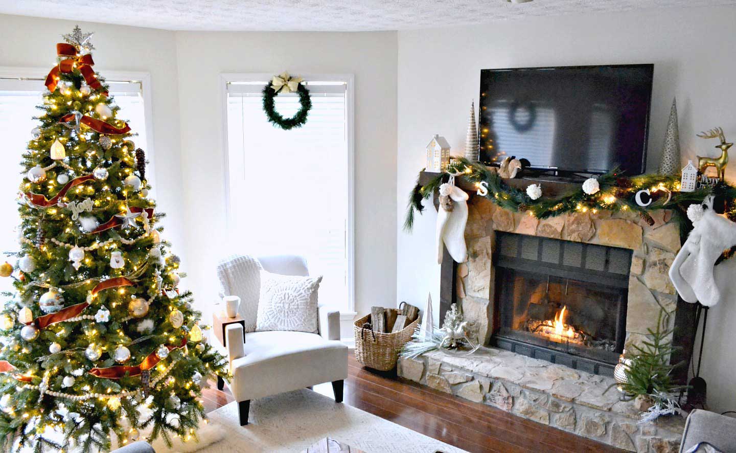 Neutral Christmas Holiday Home Tour: Living Room and Fireplace • Ugly Duckling House