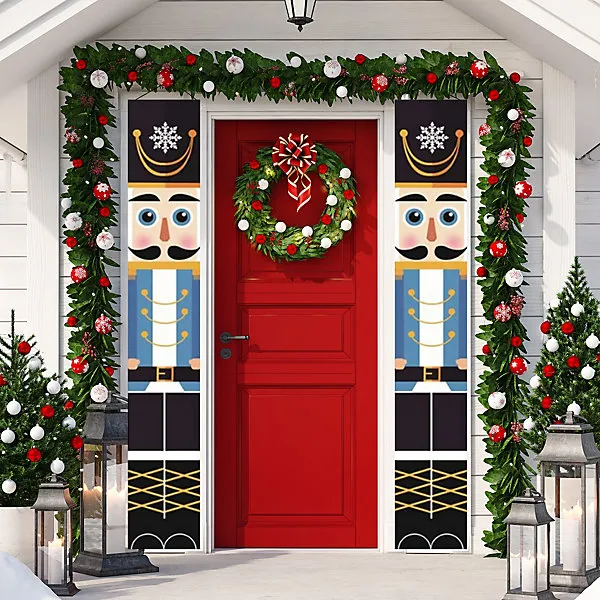 Nutcracker Christmas Decorations - 1 Pair Soldier Banner Model Hanging Porch Display for Indoor Outdoor Garden &