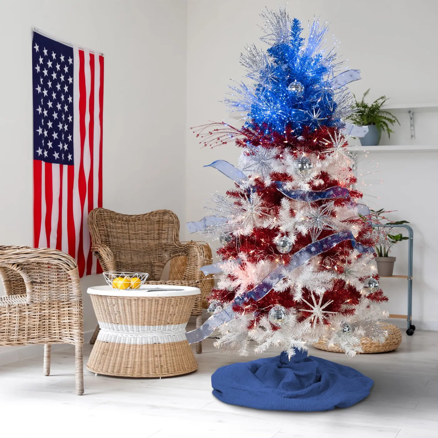 NWT Member’s Mark Pre-Lit 4-Pc Flocked Glass Holiday Trees Red Purple Blue  Northlight Pre-Lit Americana Tinsel Christmas Tree - 6