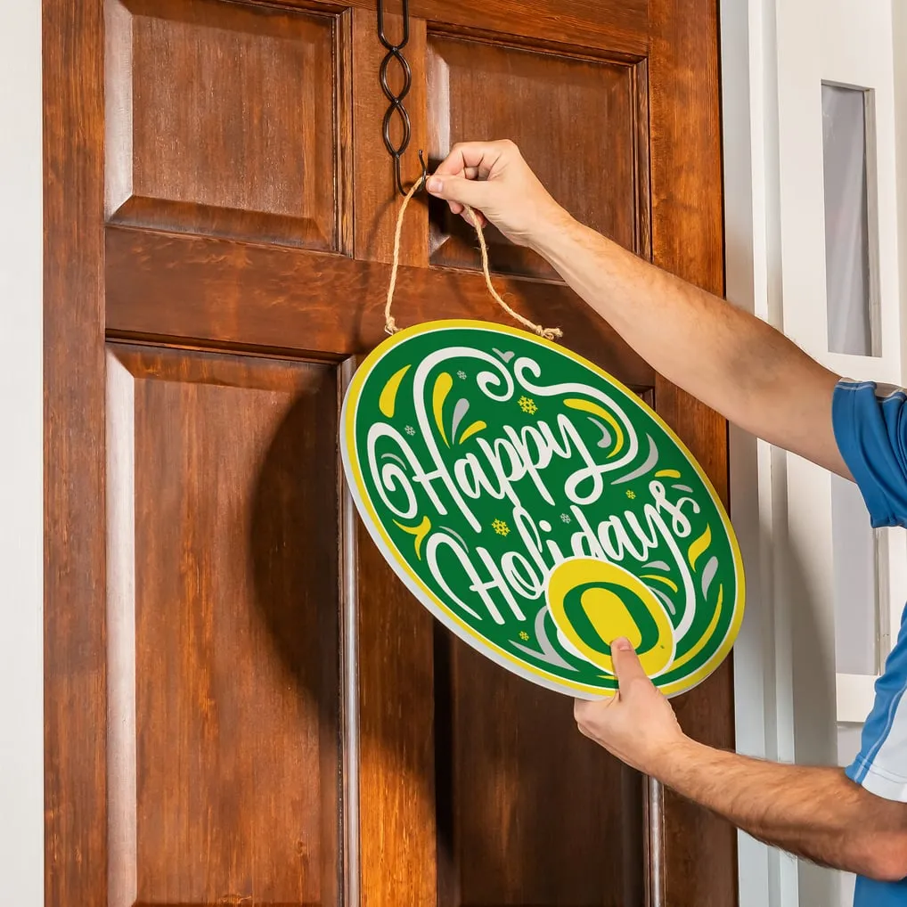 Oregon Ducks 18' Happy Holidays Wooden Round Door Sign