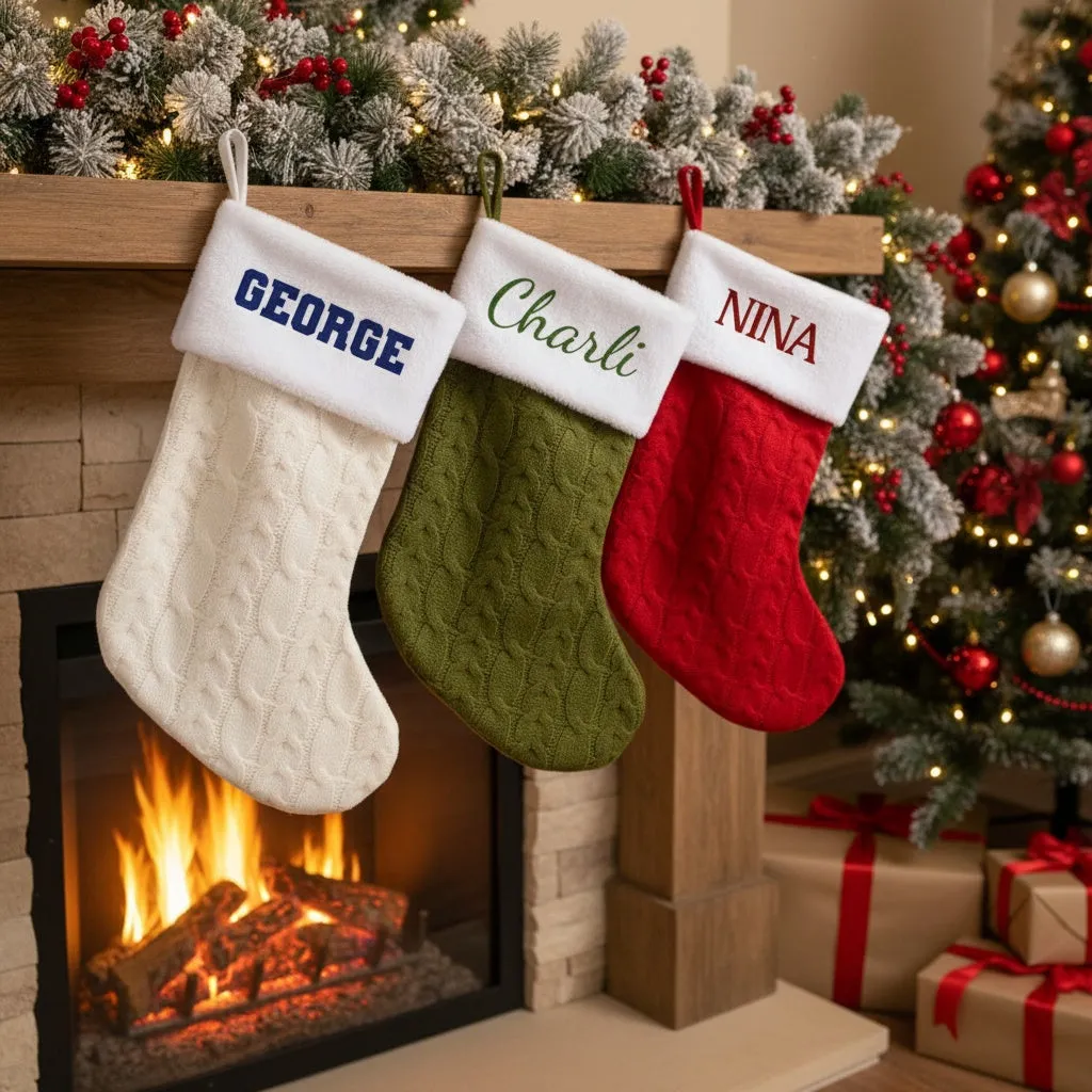 Personalized Cable Knit Stocking Red