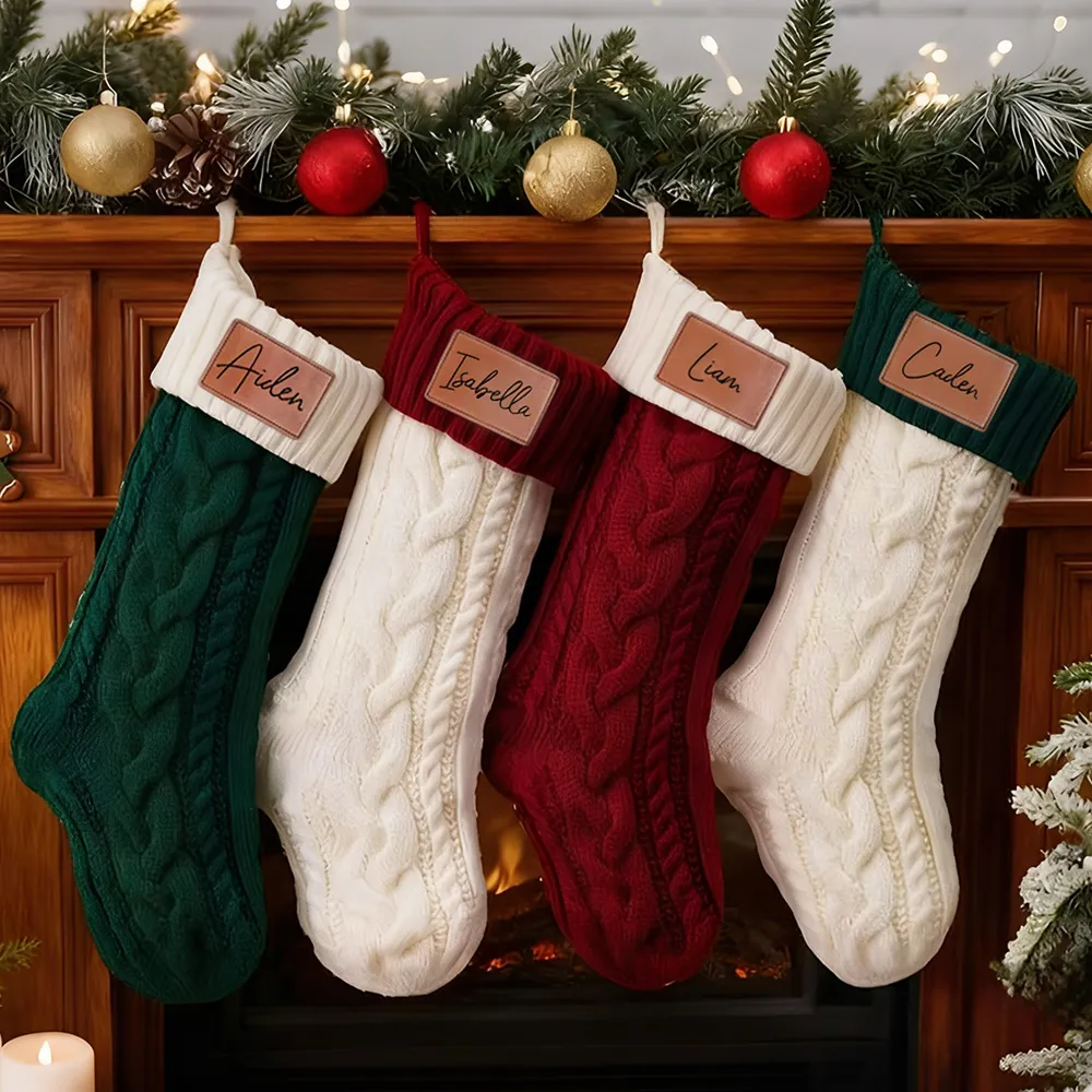 Personalized Rustic Patch Knitted Christmas Stockings with Name, Festival  Fireplace Tree Hanging Ornament, Christmas Gift for Family/Friends/Kids