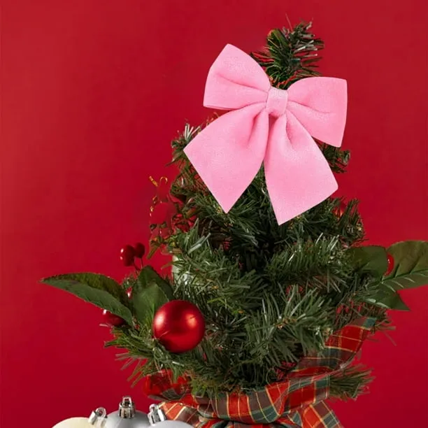Pidgey Christmas Tree Top Artificial Bow Decor,1 Pc 5.1*5.1 Inches  Christmas Tree Plain Bows Fuzzy Christmas Tree Ornament, Christmas Wreath  Bows for Wedding Car Home Party Holiday Decor(Pink) - Wal