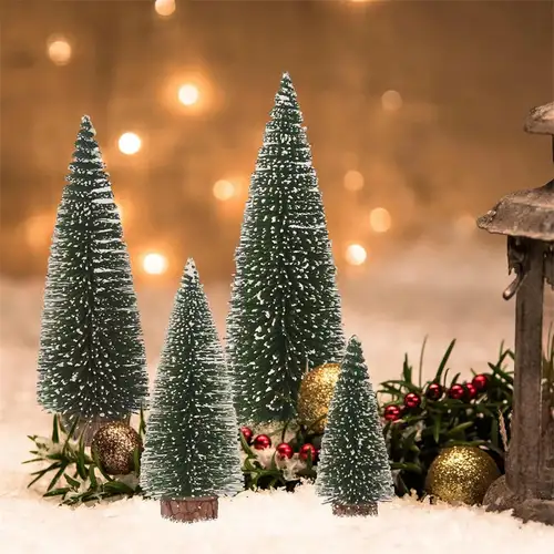 pieces artificial mini christmas tree sisal snow trees bottle brush christmas trees pine trees ornaments with wooden base for christmas party home decoration (8 sizes, 3 colors) | Shop On Temu And