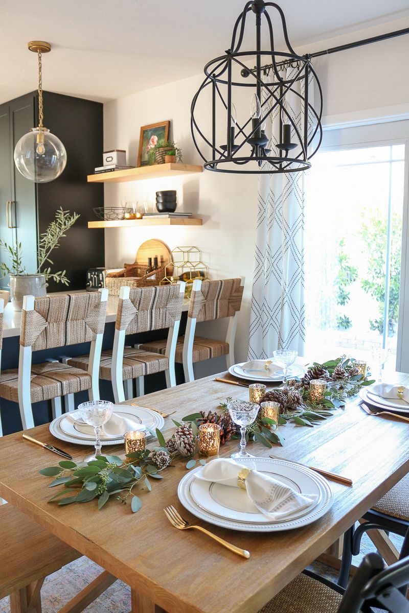 Pine Cone + Eucalyptus Garland Holiday Tablescape - 1111 Light Lane
