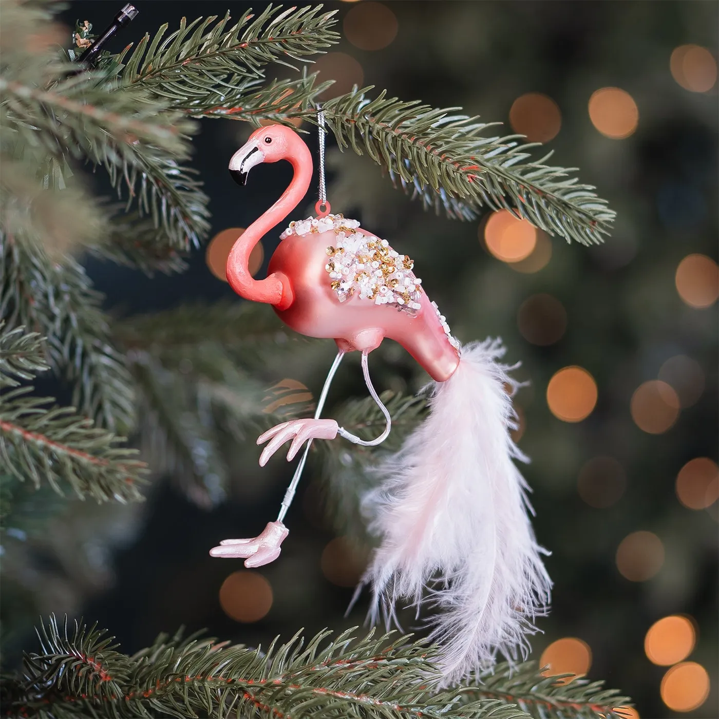 Pink flamingo ornament for a tropical Christmas