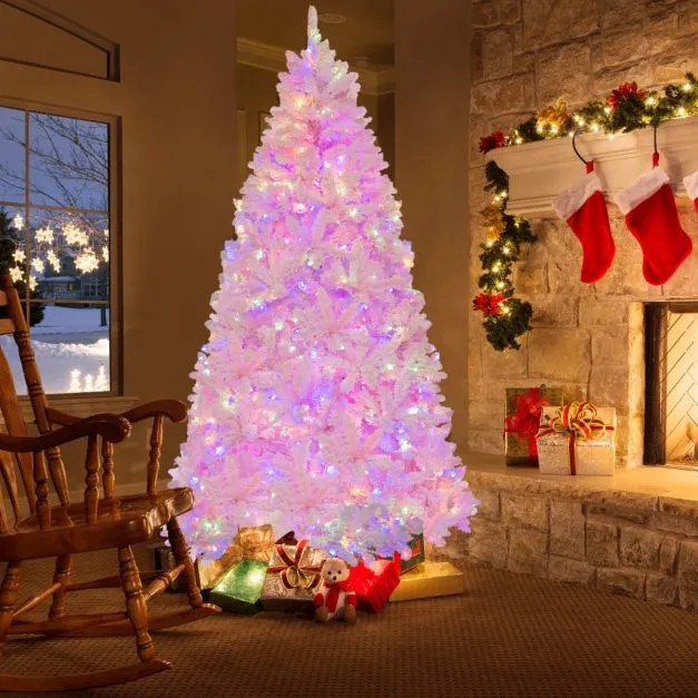 Pink Flocked Christmas Tree with 1200/808 PVC Branch Tips - Costway