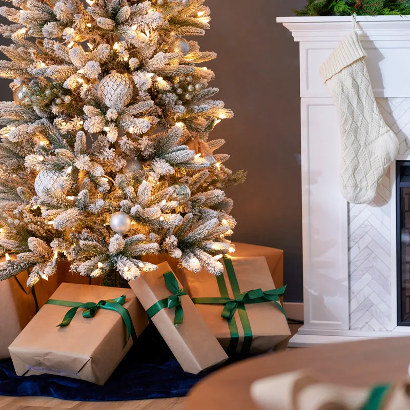 Polygroup Trading Ltd Home Heritage 7 Foot Slim Pine Prelit Flocked Artificial Christmas Tree | Perigold