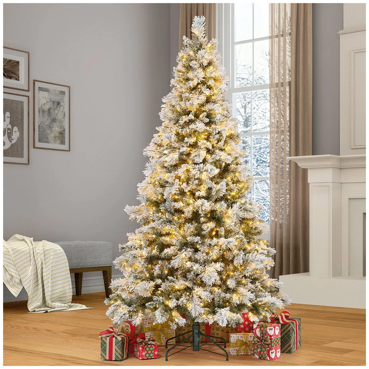 Pre-Lit Micro LED Glitter Flocked Cashmere Artificial Chr...