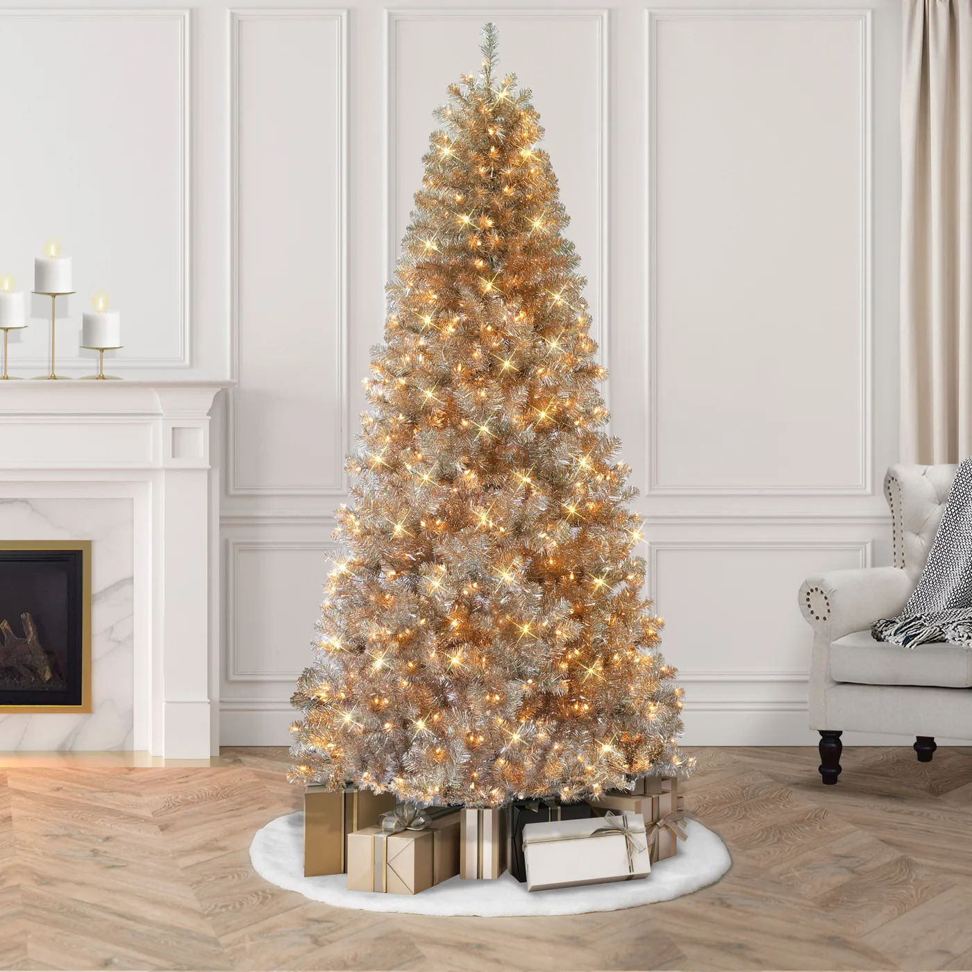 Puleo International 7.5' Pre-lit Rose Gold Tree 500 Clear Lights