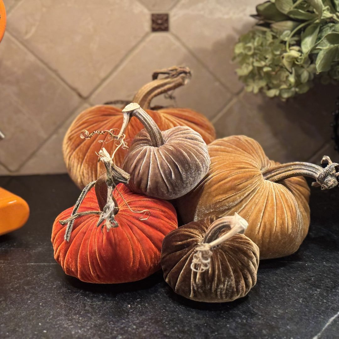 Pumpkins With Real Stems Powder Blue Velvet Pumpkins Real Stems, Handmade Fabric Pumpkin, Entry Bowl Fillers,