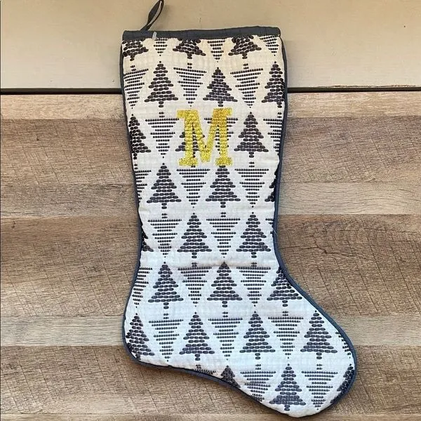 Quilted Monogrammed (M) Christmas Stocking with Trees
