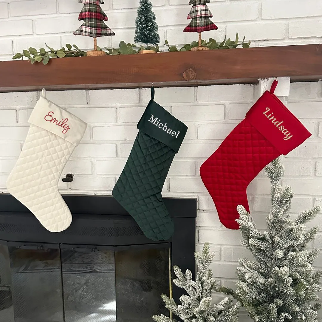 Quilted Monogrammed (M) Christmas Stocking with Trees