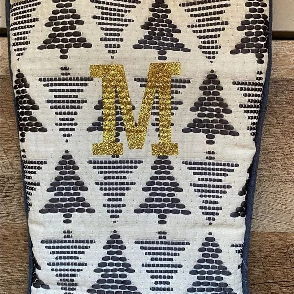 Quilted Monogrammed (M) Christmas Stocking with Trees