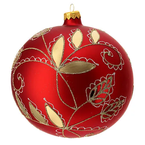Red Christmas ball ornament gold blown glass 150mm | online sales on HOLYART.com