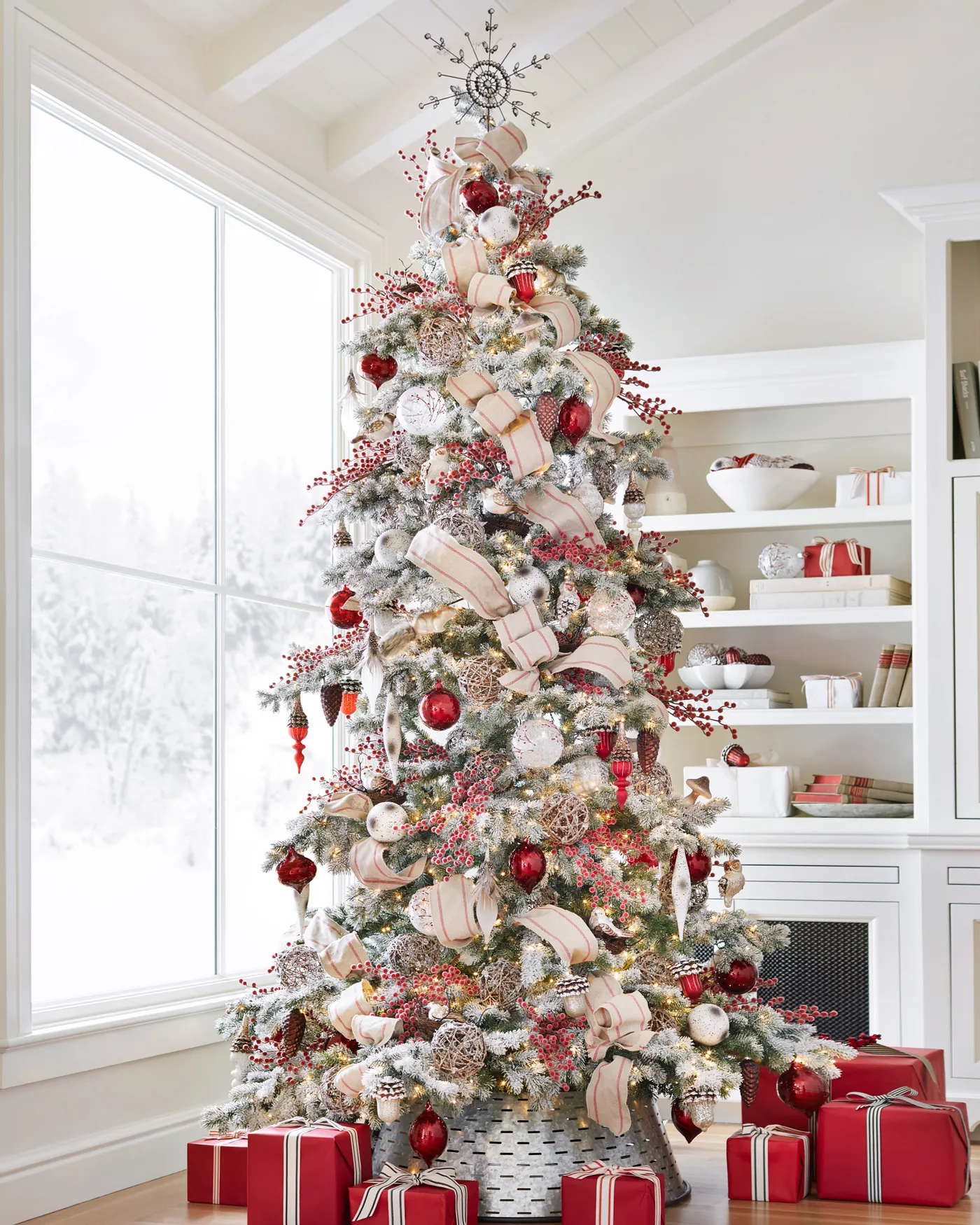 Red Farmhouse Christmas Tree Crimson, Wood, And White Christmas Tree Little Glass Jar