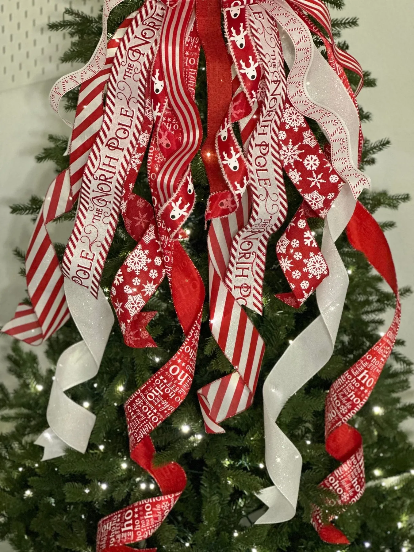 Red White Glitter Candy Cane Peppermint Christmas Topper Bow 12 NEW! Tree  Topper, Christmas Tree Topper