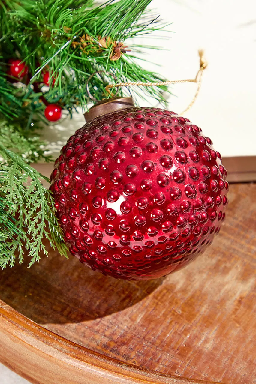 Round Hobnail Ruby Mercury Glass 4' Ornament - Decorator's Warehouse