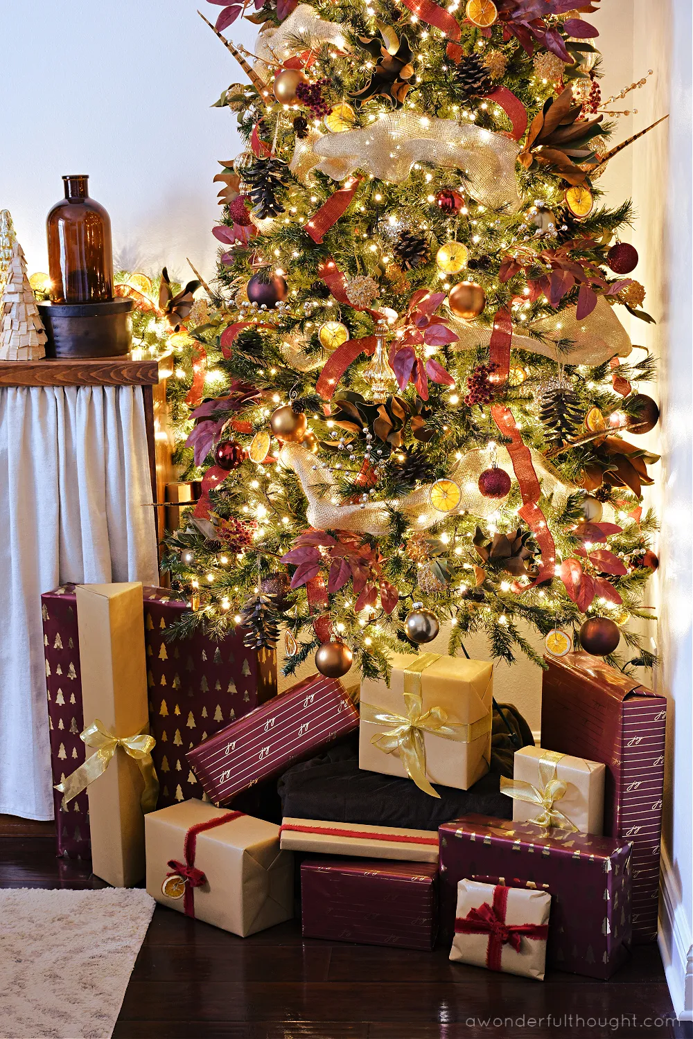 Rustic Burgundy Christmas Tree - A Wonderful Thought