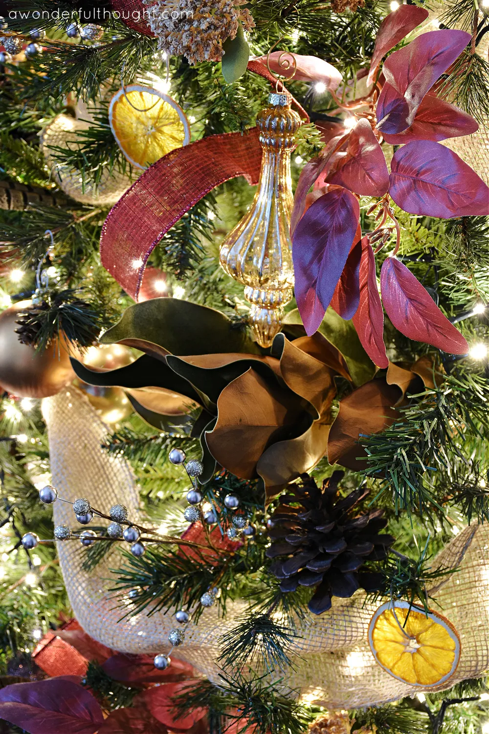 Rustic Burgundy Christmas Tree - A Wonderful Thought