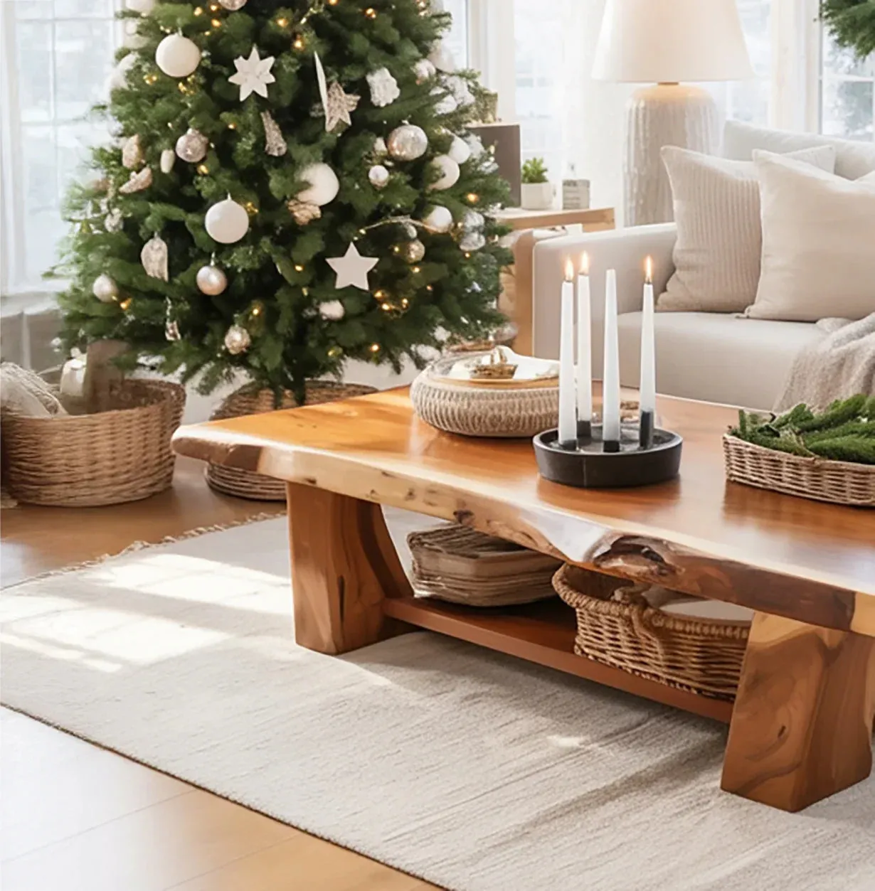 Rustic Solid Wood Coffee Table – Handcrafted with Built-In Shelf