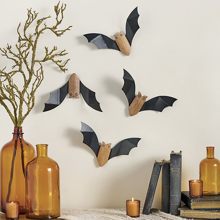 Rustic Wall Hanging Bats, Set of Four | Grandin Road