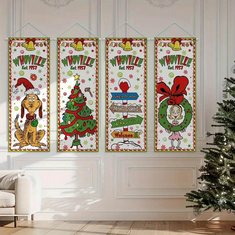 set 4 christmas decorations featuring a whoville backdrop - Temu Bahrain