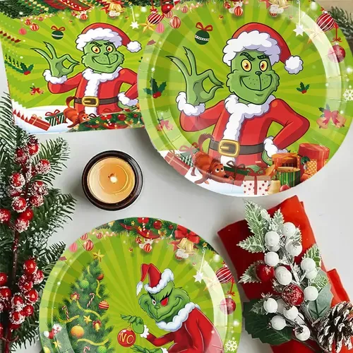 Set Desechables Navideños Vajilla Grinch Decoración Fiesta A | MercadoLibre