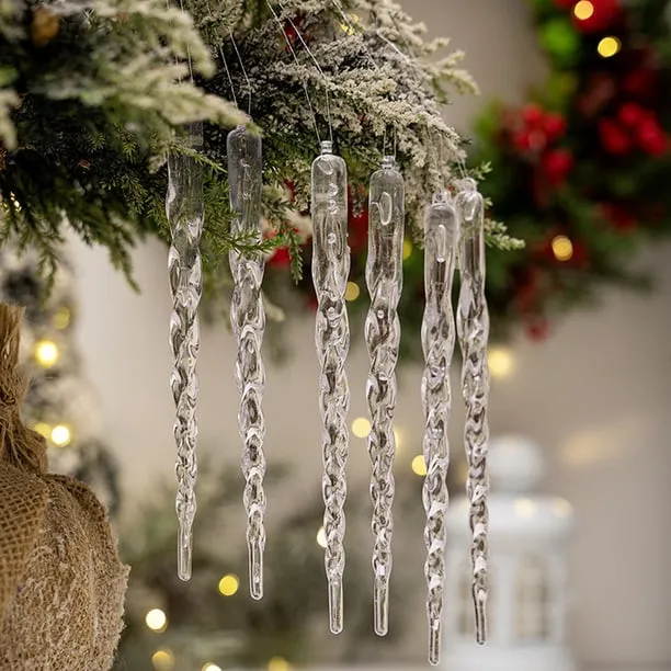 Set of 12 Clear Plastic Icicle Ornaments with Cord for Hanging and Decorating Christmas Trees During Holiday Season (24*A-S) - Walmart.ca