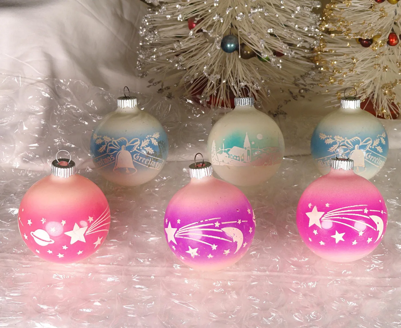 Shiny Brites Star Brite Ornaments Vintage Shiny Brite Glass Ornaments With  Yellow White And Blue Stripes –