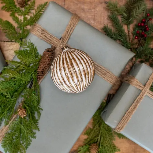 Shop Gold & White Ribbed Ball Ornament | Elegant Holiday Decor