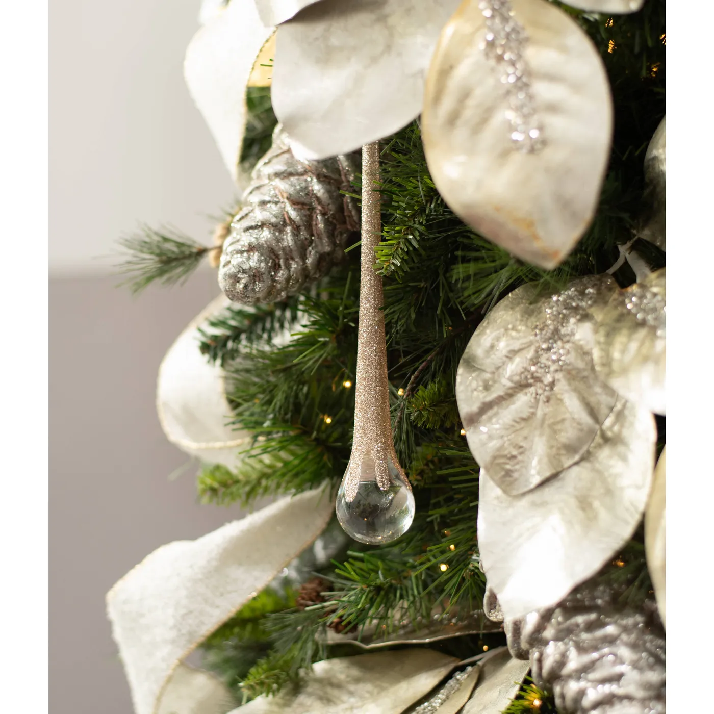 Silver Christmas Icicle Ornaments 10' Glittered Teardrop Icicle Ornament: Champagne Gold