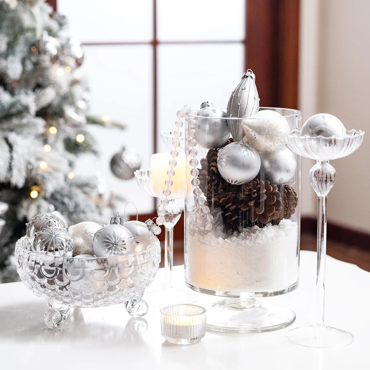 Silver Ornaments White Glass Christmas Winter Ornaments Set Of 24 Luxury Silver Grey Glass Christmas Ornaments