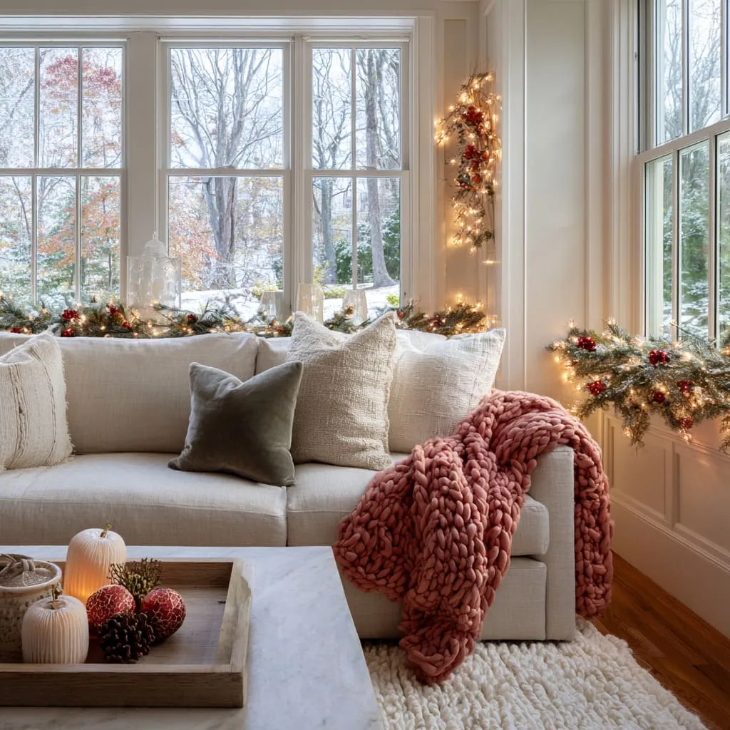 Simple Christmas Decorating Ideas with Throws and Pillows