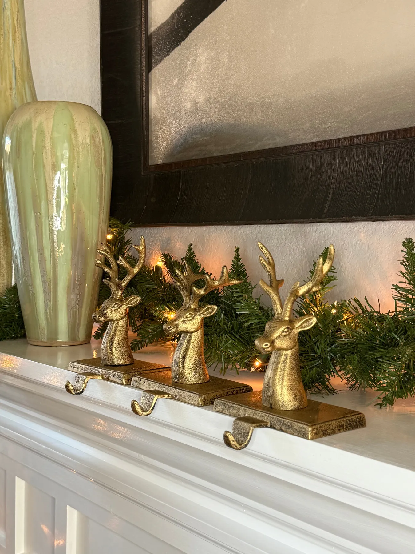 Solid Cast Iron Rustic Elegance Gold Reindeer Christmas Stocking Holde - Richards Expo