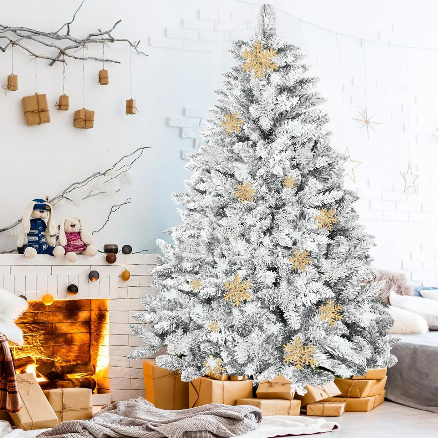 SUNCROWN 7ft Artificial Flocked Christmas Tree Unlit The Gambia | Ubuy