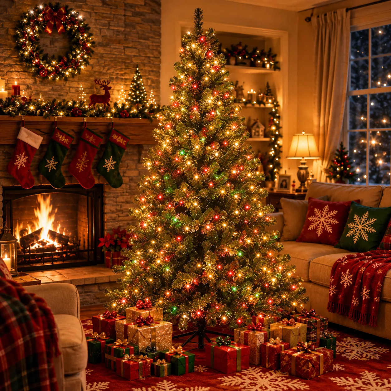 Sunnyglade Artificial Christmas Tree with Multicolor LED Lights & 8  Lighting Modes