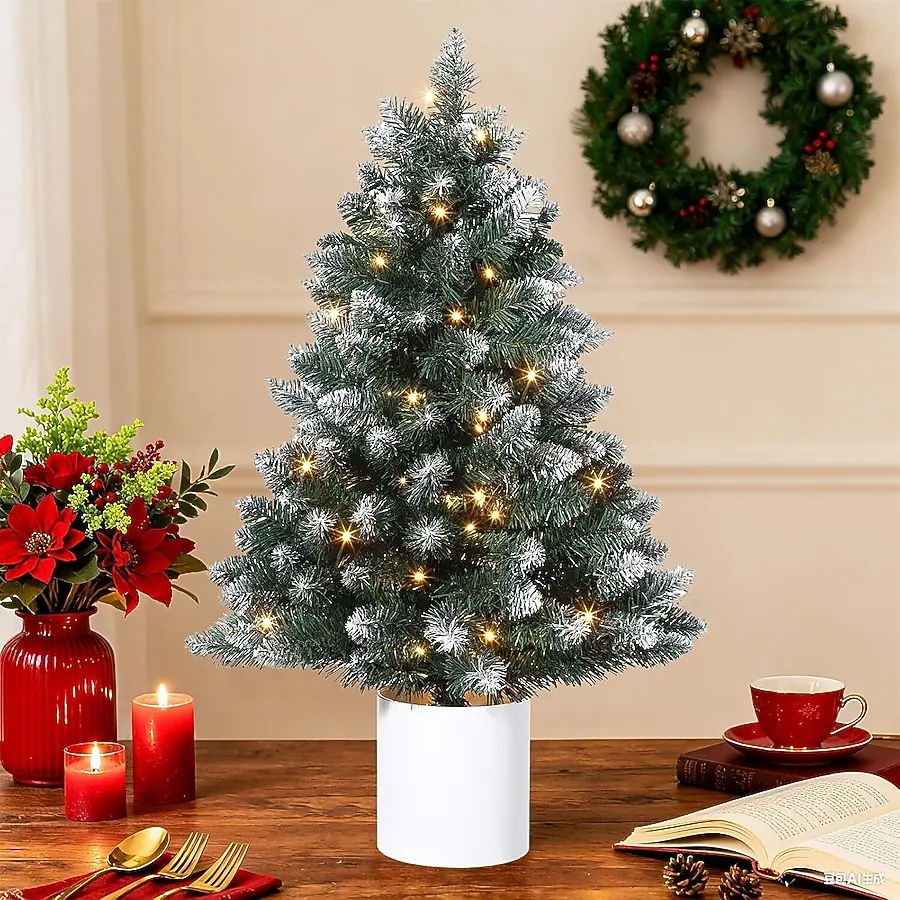 Tabletop Small Flocked Christmas Tree Qeetex Ft Small Prelit Christmas Tree Snow Flocked Tabletop Christmas Tree