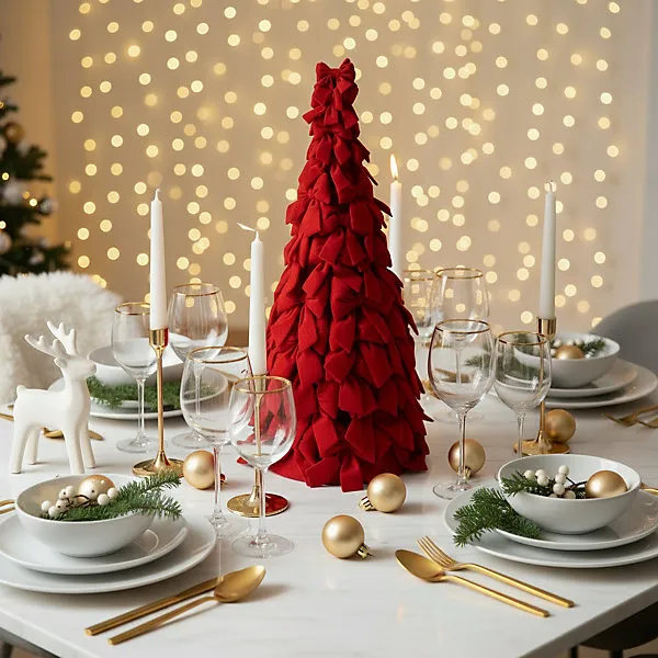 Tall Standing Velvet Bow Tree Cone